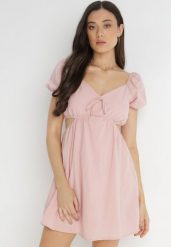 Różowa Sukienka Roatta. Czerwone sukienki damskie Born2be, na lato, l, bez wzorów, z bawełny, bez kołnierzyka, bez ramiączek, mini, rozkloszowane. Za 84.99 zł.