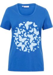 T-shirt. Niebieskie t-shirty damskie bonprix, bez wzorów, bez kołnierzyka, bez ramiączek. Za 47.99 zł.