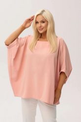 Kimonowa bluzka Gaba w łososiowym kolorze PLUS SIZE XXL OVERSIZE WIOSNA. Czerwone bluzki damskie Moda Size Plus Iwanek, plus size, bez wzorów, z elastanu, eleganckie, bez kołnierzyka, plus size, bez ramiączek. Za 169.90 zł.