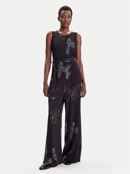 Desigual Kombinezon Art Floral 25WWPW04 Czarny Regular Fit. Czarne sukienki damskie Desigual, l, bez wzorów, z wiskozy, bez kołnierzyka, bez ramiączek. Za 499.99 zł.
