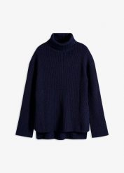 Sweter z golfem, z czystej bawełny organiczenej. Niebieskie swetry nierozpinane damskie bonprix, bez wzorów, z bawełny, bez kołnierzyka, bez ramiączek. Za 149.99 zł.