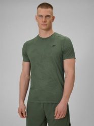 4F Koszulka treningowa regular szybkoschnąca męska - khaki S. Brązowe t-shirty męskie 4F, m, bez wzorów, z materiału, bez kołnierzyka, bez ramiączek. Za 129.99 zł.