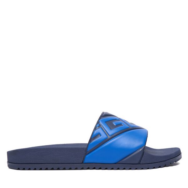 Klapki Guess. Niebieskie klapki męskie Guess, z aplikacjami, bez zapięcia. Za 169.99 zł.