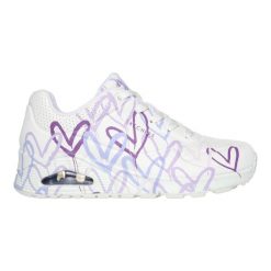 Tenisówki Skechers Model Uno-spread The Love Kolor Biały. Białe trampki i tenisówki damskie Skechers, bez wzorów, z materiału, bez zapięcia. Za 427.00 zł.