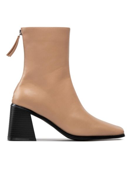 DeeZee Botki ZALY30747-1 Beżowy. Brązowe botki damskie DeeZee, bez wzorów, ze skóry, bez obcasa, na słupku, bez zapięcia. Za 139.99 zł.