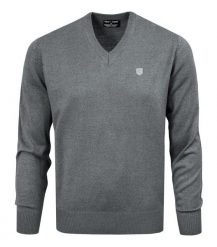 Sweter Męski Wełniany - Dekolt w Serek - Pako Jeans - Popielaty. Szare swetry męskie Pako Jeans, l, bez wzorów, z jeansu, biznesowe, bez kołnierzyka, bez ramiączek. Za 169.00 zł.