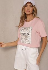 Różowy T-shirt z Bawełny z Nadrukiem Tellanis. Czerwone t-shirty damskie Renee, m, bez wzorów, z bawełny, klasyczne, bez kołnierzyka, bez ramiączek. Za 39.99 zł.
