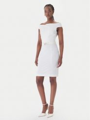 Rinascimento Sukienka koktajlowa CFC0127755003 Biały Slim Fit. Białe sukienki damskie Rinascimento, m, bez wzorów, z syntetyku, wizytowe, bez kołnierzyka, bez ramiączek. Za 689.99 zł.