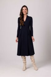 Rozkloszowana Sukienka z Kieszeniami - Granatowa. Brązowe sukienki damskie MOE, l, bez wzorów, z bawełny, bez kołnierzyka, bez ramiączek, rozkloszowane. Za 344.90 zł.