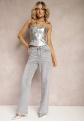 Jasnoszare Bawełniane Jeansy High Waist o Luźnym Fasonie Carinada. Szare jeansy damskie Renee, bez wzorów, z bawełny, z podwyższonym stanem, długie. Za 149.99 zł.