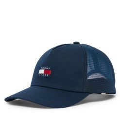 Czapka z daszkiem Tommy Jeans. Niebieskie czapki damskie Tommy Jeans, bez wzorów, z jeansu. Za 169.99 zł.
