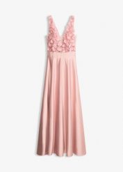 Sukienka wieczorowa. Czerwone sukienki damskie bonprix, na ślub cywilny, z aplikacjami, z satyny, wizytowe, bez kołnierzyka, bez ramiączek, maxi. Za 489.99 zł.