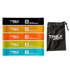 Zestaw 5 gum oporowych Trex Sport Miniband Neon 1–18 kg z torbą. Torby sportowe męskie TREX SPORT, bez wzorów. Za 24.50 zł.