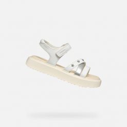 Sandały Geox Model J Sandal Kodette Gir Kolor Biały. Białe sandały męskie Geox, na lato, bez wzorów, z syntetyku, bez zapięcia. Za 234.99 zł.