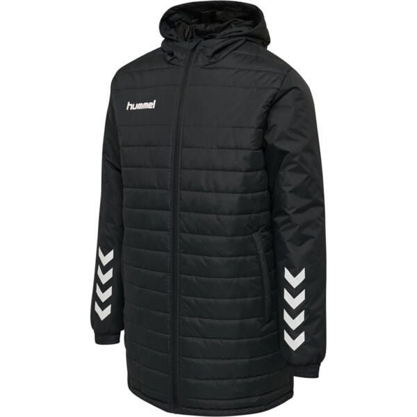 Kurtka piłkarska męska Hummel Promo Bench Jacket. Czarne kurtki męskie Hummel, m, bez wzorów, z materiału, z kapturem. Za 139.00 zł.