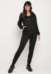 Czarny Komplet Dresowy z Bawełną Bluza z Kapturem i Spodnie Jogger Sinaria. Czarne bluzy damskie Born2be, l, bez wzorów, z bawełny, eleganckie, bez ramiączek, z kapturem. Za 149.99 zł.