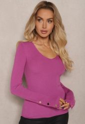 Fioletowy Sweter z Wiskozą Ozdobiony Guzikami z Trójkątnym Dekoltem Attecca. Fioletowe swetry nierozpinane damskie Renee, na zimę, m, bez wzorów, z wiskozy, casualowe, bez kołnierzyka, bez ramiączek. Za 84.99 zł.