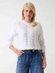 Guess Sweter W6YR21 Z0965 Biały Regular Fit. Białe swetry nierozpinane damskie Guess, l, z aplikacjami, z bawełny, bez kołnierzyka, bez ramiączek. Za 424.99 zł.