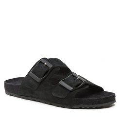 Klapki Manebi. Czarne klapki damskie Manebi, bez wzorów, bez obcasa, bez zapięcia. Za 519.99 zł.