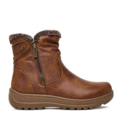 Botki Go Soft. Brązowe botki damskie GO SOFT, bez wzorów, bez obcasa, na płaskiej podeszwie, bez zapięcia. Za 179.99 zł.