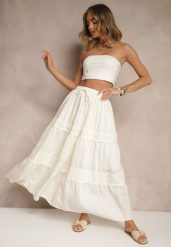 Beżowa Rozkloszowana Spódnica z Wiskozą Zdobiona Koronką Bannela. Brązowe spódnice damskie Renee, na co dzień, m, z aplikacjami, z koronki, eleganckie, maxi, dopasowane. Za 99.99 zł.