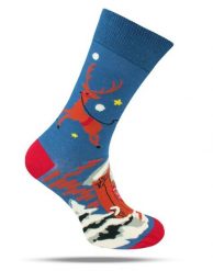 Tematyczne Skarpetki Bawełniane - Świąteczny Renifer. Niebieskie skarpety męskie His Story, bez wzorów, z bawełny. Za 34.99 zł.