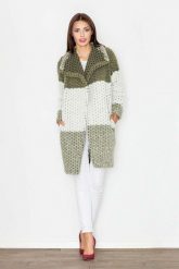 Szykowny Zielony Wełniany Płaszcz bez Zapięcia. Zielone płaszcze damskie Figl, l, bez wzorów, z materiału, eleganckie, bez kołnierzyka, bez kaptura. Za 349.00 zł.