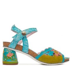 Sandały Laura Vita. Niebieskie sandały damskie Laura Vita, bez wzorów, bez obcasa, na słupku, bez zapięcia. Za 429.99 zł.