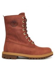 Timberland Trzewiki Premium 8-Inch Waterproof TB0A43MXEM41 Brązowy. Brązowe botki damskie Timberland, bez wzorów, ze skóry, bez obcasa, na płaskiej podeszwie, bez zapięcia. Za 759.99 zł.