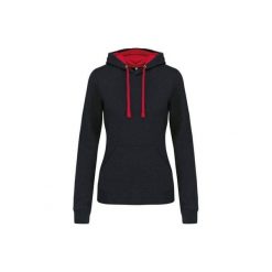 Bluza damska z kapturem Kariban Contrastée. Czarne bluzy damskie KARIBAN, bez wzorów, eleganckie, bez ramiączek, z kapturem. Za 192.50 zł.