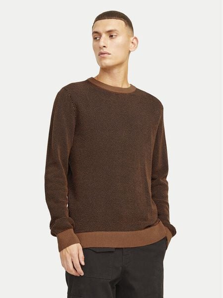 Jack & Jones Sweter Globe 12258139 Brązowy Regular Fit. Brązowe swetry męskie Jack & Jones, m, bez wzorów, z bawełny, bez kołnierzyka, bez ramiączek. Za 89.99 zł.