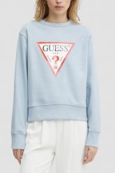 GUESS Błękitna damska bluza Original. Niebieskie bluzy damskie Guess, s, z aplikacjami, bez ramiączek, bez kaptura. W wyprzedaży za 251.99 zł.