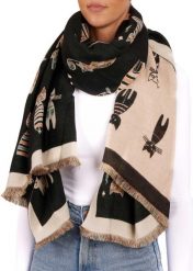 X2 Szalik Cashmirillo 70 x 200 cm - wzór w koty - Czarny. Brązowe szaliki damskie X2, na jesień, bez wzorów, z kaszmiru. Za 119.00 zł.