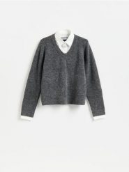 Sweter z domieszką alpaki - ciemnoszary. Szare swetry nierozpinane damskie Reserved, l, bez wzorów, z dzianiny, bez kołnierzyka, bez ramiączek. Za 139.99 zł.