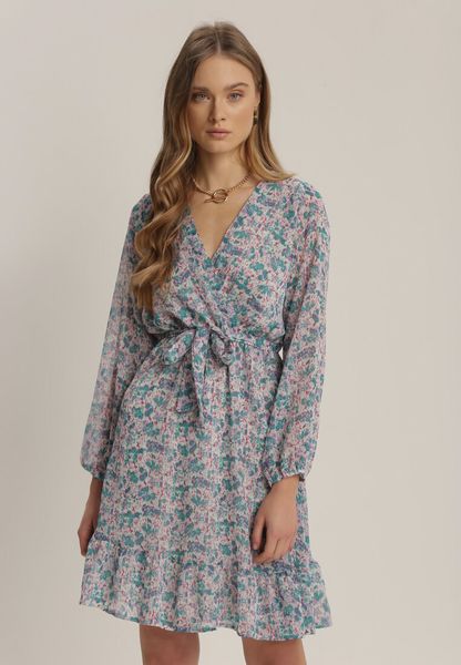 Miętowa Sukienka Nethisa. Zielone sukienki damskie Renee, na co dzień, l, bez wzorów, z materiału, bez kołnierzyka, bez ramiączek, mini, kopertowe. Za 119.99 zł.