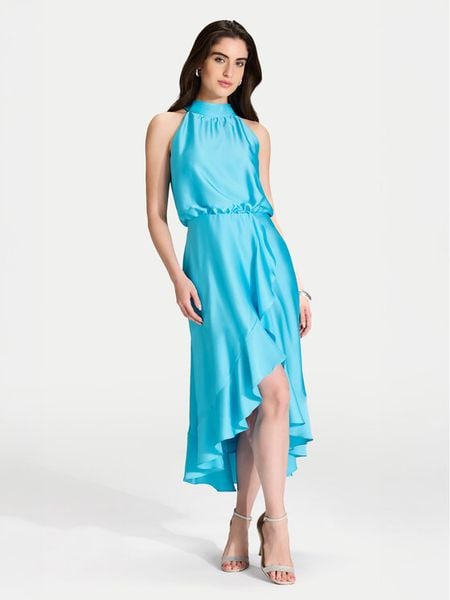 Swing Sukienka koktajlowa 5AH04500 Niebieski Regular Fit. Niebieskie sukienki damskie Swing, bez wzorów, z syntetyku, wizytowe, bez kołnierzyka, bez ramiączek. Za 489.99 zł.