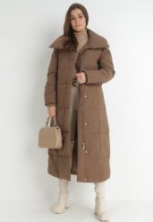 Brązowa Kurtka Płaszcz za Kolano Pikowana Rodi. Brązowe płaszcze damskie Born2be, l, bez wzorów, biznesowe, bez kołnierzyka, bez kaptura. Za 339.99 zł.