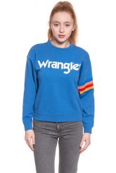 BLUZA WRANGLER DAMSKA LOGO SWEAT DEEP WATER W6072HQDF 112130428. Niebieskie bluzy damskie Wrangler, xs, bez wzorów, bez ramiączek, bez kaptura. W wyprzedaży za 59.99 zł.