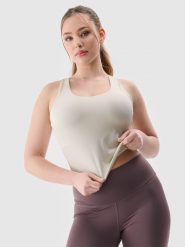 4F Top treningowy z niskim wsparciem damski - beżowy XXL. Brązowe koszulki sportowe damskie 4F, xs, bez wzorów, z dzianiny, bez ramiączek, na fitness i siłownię. W wyprzedaży za 49.99 zł.