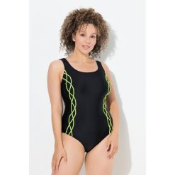 Damskie Strój kąpielowy lamówka bez miękkich miseczek okrągły dekolt. Czarne stroje kąpielowe damskie Ulla Popken, plus size, bez wzorów, z elastanu. Za 139.99 zł.