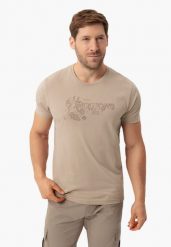 Bawełniany t-shirt T-TON. Brązowe t-shirty męskie Volcano, l, bez wzorów, z bawełny, bez kołnierzyka, bez ramiączek. Za 59.99 zł.