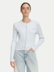 Tommy Jeans Kardigan DW0DW23458 Niebieski jasny Regular Fit. Niebieskie kardigany damskie Tommy Jeans, s, bez wzorów, z jeansu, bez kołnierzyka. Za 409.99 zł.