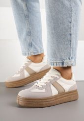 Ciemnobeżowe Sneakersy Klasyczne Tenisówki na Tłoczonej Platformie Nanislla. Brązowe trampki i tenisówki damskie Born2be, bez wzorów, bez zapięcia. Za 99.99 zł.