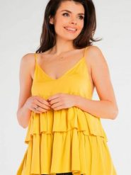 Bluzka Model A432 Yellow - awama. Żółte bluzki damskie Awama, l, bez wzorów, z elastanu, eleganckie, bez kołnierzyka, bez ramiączek. Za 207.17 zł.