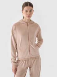 4F Bluza dresowa z weluru rozpinana z kapturem damska - beżowa S. Brązowe bluzy damskie 4F, s, bez wzorów, z dresówki, sportowe, bez ramiączek, z kapturem. W wyprzedaży za 79.99 zł.