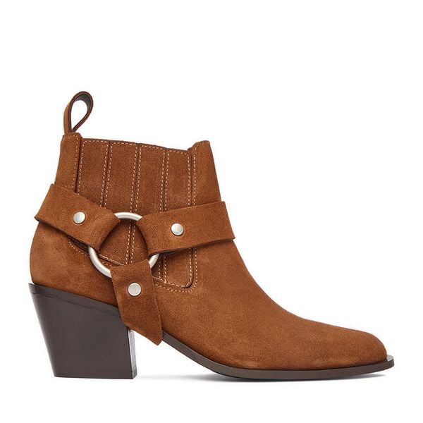 Botki Badura. Brązowe botki damskie Badura, bez wzorów, bez obcasa, na słupku, bez zapięcia. Za 259.99 zł.