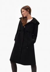Czarny płaszcz J-BJORK. Czarne płaszcze damskie Volcano, m, bez wzorów, z materiału, eleganckie, bez kołnierzyka, bez kaptura. Za 329.99 zł.