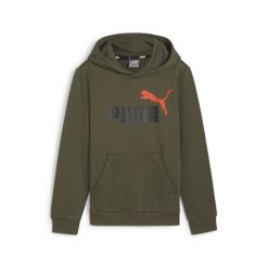 Młodzieżowa bluza z kapturem i dużym dwukolorowym logo Essentials+ PUMA. Zielona bluzy damskie Puma, m, bez wzorów, z materiału, eleganckie, bez ramiączek, z kapturem. Za 159.49 zł.