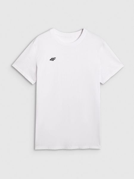 4F T-shirt regular gładki męski - biały L. Białe t-shirty męskie 4F, l, bez wzorów, z bawełny, bez kołnierzyka, bez ramiączek. Za 49.99 zł.