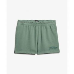 Krótki haftowany ton w ton strój sportowy dla kobiet Superdry. Zielone szorty damskie Superdry, bez wzorów, eleganckie. W wyprzedaży za 142.60 zł.